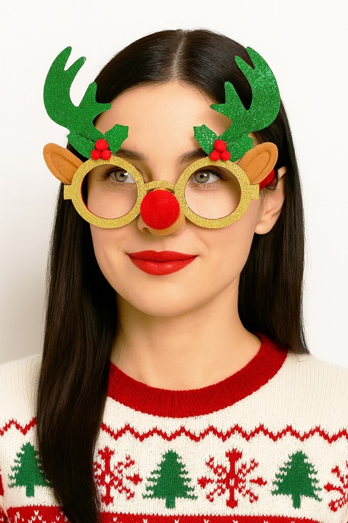 Beysüs Yılbaşı Çam Ağacı Süsü Yılbaşı Gözlüğü Geyik Burun Yeşil - 1