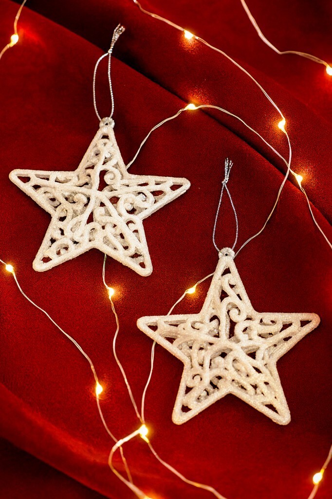 Beysüs Yılbaşı Çam Ağacı Süsü Yıldız 2 li Beyaz - 1