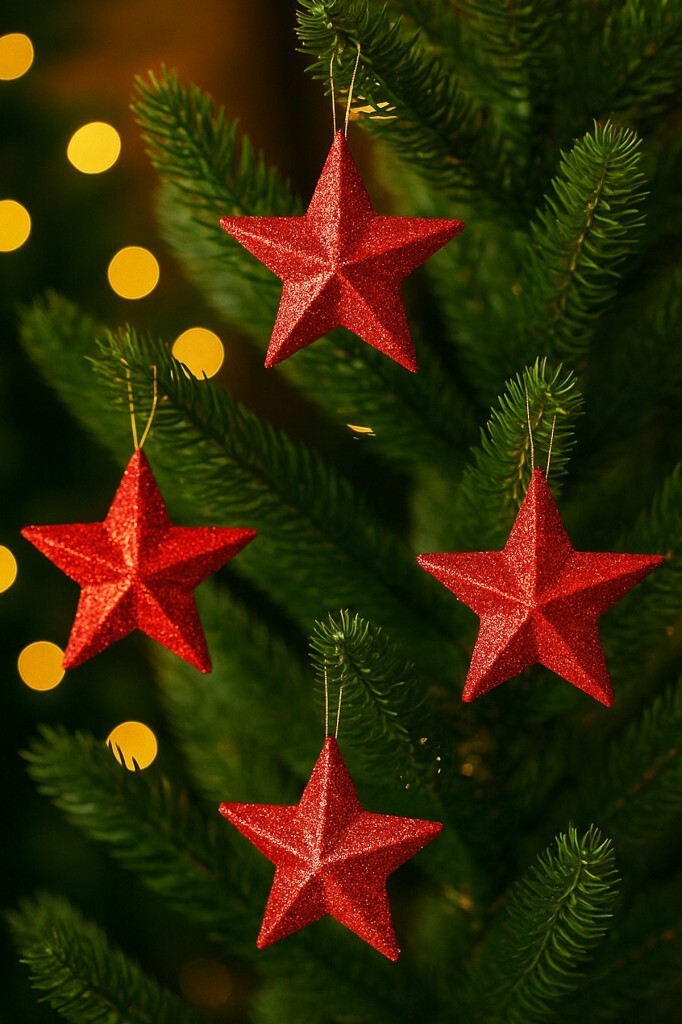 Beysüs Yılbaşı Çam Ağacı Süsü Yıldız 4 lü Kırmızı - Beysüs