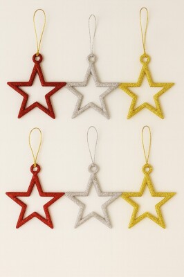 Beysüs Yılbaşı Çam Ağacı Süsü Yıldız Renkli 6 Lı 5 cm - 1