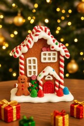 Beysüs Yılbaşı Dekor Kırmızı Beyaz Şeker Süslemeli Ginger House - 3