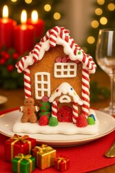 Beysüs Yılbaşı Dekor Kırmızı Beyaz Şeker Süslemeli Ginger House - Beysüs