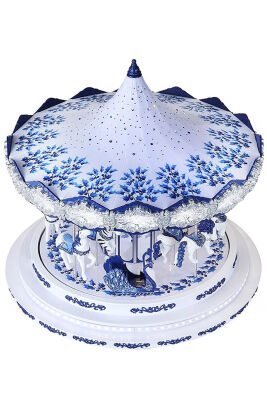 Beysüs Yılbaşı Dekor Lüks Carousel Beyaz Mavi Safir Kadife - 2