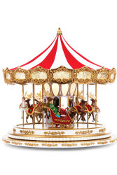 Beysüs Yılbaşı Dekor Lüks Carousel Kırmızı Beyaz Kadife | Beyaz-Altın Taban - Beysüs