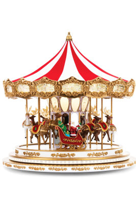 Beysüs Yılbaşı Dekor Lüks Carousel Kırmızı Beyaz Kadife | Beyaz-Altın Taban - 1