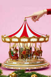 Beysüs Yılbaşı Dekor Lüks Carousel Kırmızı Beyaz Kadife | Beyaz-Altın Taban - 2