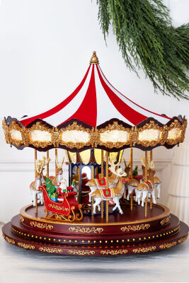 Beysüs Yılbaşı Dekor Lüks Carousel Kırmızı Beyaz Kadife - 2