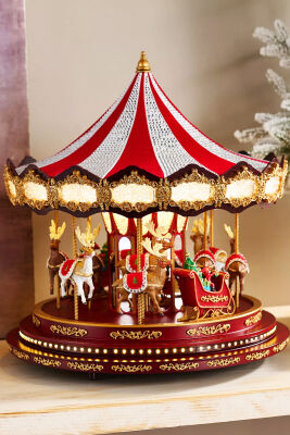 Beysüs Yılbaşı Dekor Lüks Carousel Kırmızı Kadife ve Kristal İşlemeli - 1