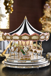 Beysüs Yılbaşı Dekor Lüks Carousel Siyah Beyaz Pembe Kadife - Beysüs