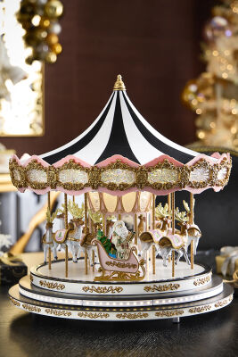 Beysüs Yılbaşı Dekor Lüks Carousel Siyah Beyaz Pembe Kadife - 1