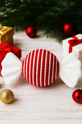 Beysüs Yılbaşı Dekoratif Şeker Süsü 25 cm Kırmızı Beyaz Çizgili - 1