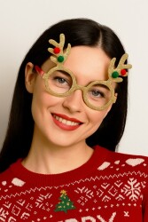 Beysüs Yılbaşı Gözlük Puantiyeli Geyik Boynuz Gold - Beysüs