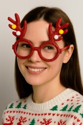 Beysüs Yılbaşı Gözlük Puantiyeli Geyik Boynuz Kırmızı - Beysüs