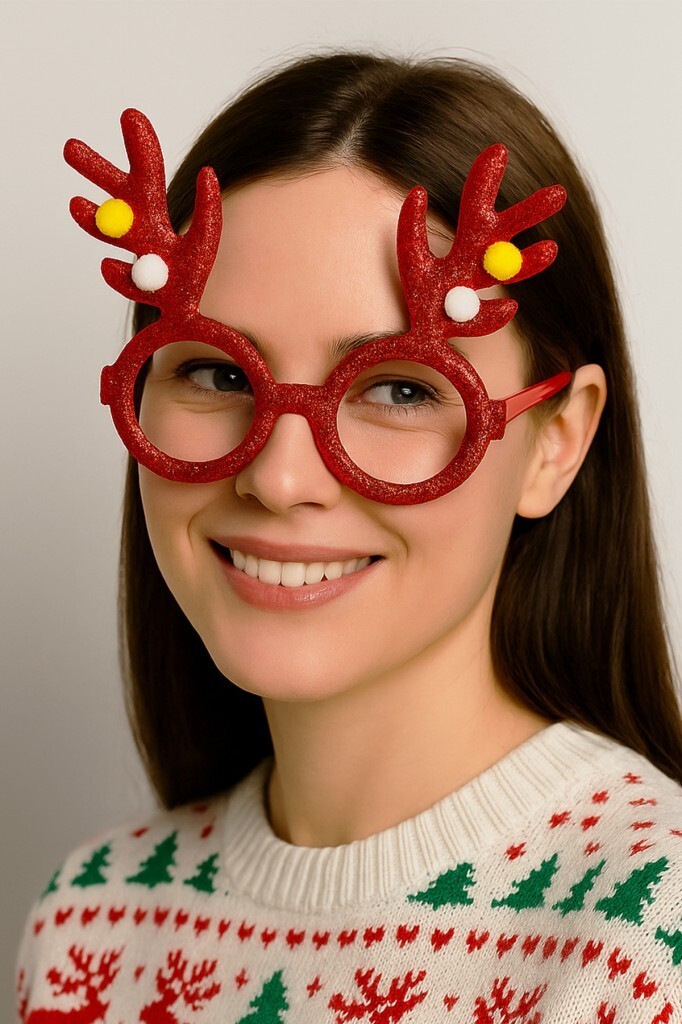 Beysüs Yılbaşı Gözlük Puantiyeli Geyik Boynuz Kırmızı - Beysüs