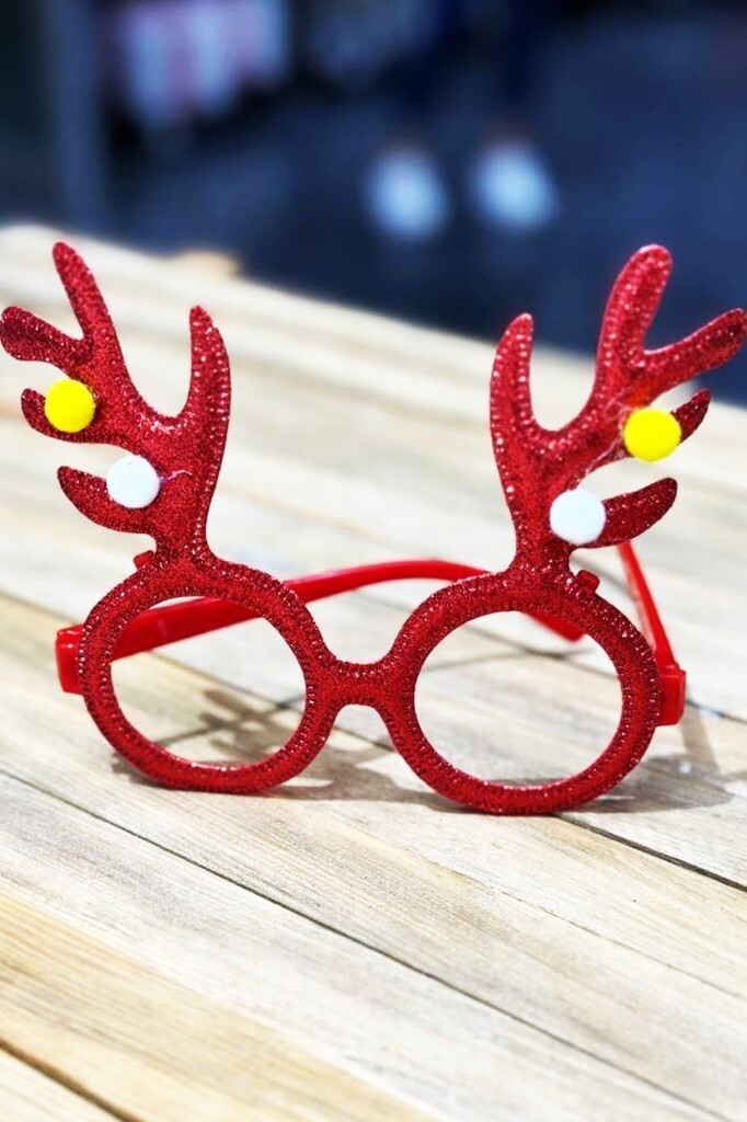 Beysüs Yılbaşı Gözlük Puantiyeli Geyik Boynuz Kırmızı - 3