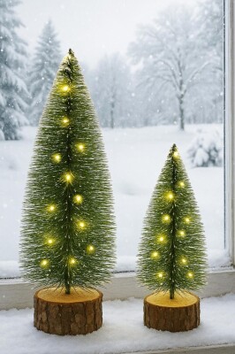 Beysüs Yılbaşı Işıklı Mini Masa Çamı 2’li Set 19-22 cm Dekoratif Ağaç - 1