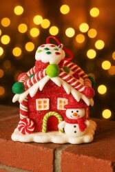 Beysüs Yılbaşı Süsü Dekor Kardan Adam Figürlü Şeker Ev Işıklı - Beysüs