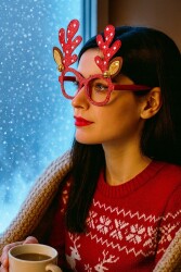 Beysüs Yılbaşı Süsü Gözlük Geyik Boynuz Gold Çanlı Kırmızı Puantiyeli - 2