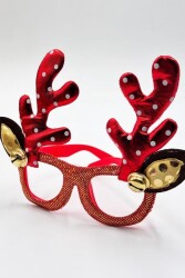 Beysüs Yılbaşı Süsü Gözlük Geyik Boynuz Gold Çanlı Kırmızı Puantiyeli - 3