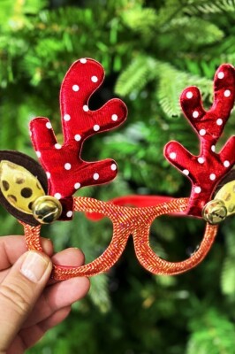 Beysüs Yılbaşı Süsü Gözlük Geyik Boynuz Gold Çanlı Kırmızı Puantiyeli - 4