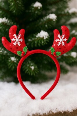 Beysüs Yılbaşı Tac Geyik Boynuz Fiyonk Kırmızı Karlı - 1