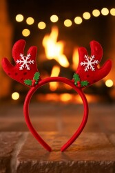 Beysüs Yılbaşı Tac Geyik Boynuz Fiyonk Kırmızı Karlı - 2