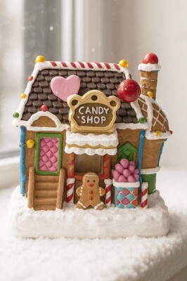 Beysüs Yılbaşı Ürünleri Dekoratif Kurabiye Ev Işıklı Candy Shop BYS0005 - 1
