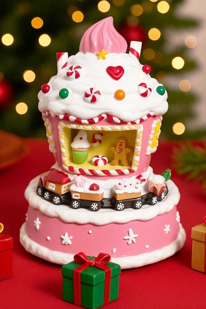 Beysüs Yılbaşı Ürünleri Dekoratif Kurabiye Ev Işıklı Müzikli Hareketli Tren BYS0004 - 1