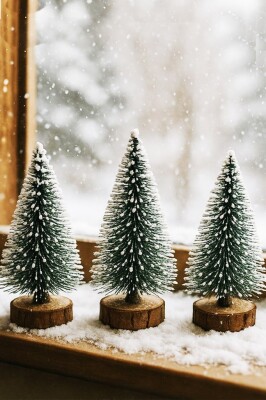 Beysüs Yılbaşı Ürünleri Dekoratif Masa Çamı 3 lü 10 cm - 1