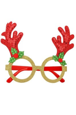 Beyüs Yılbaşı Gözlük Geyik Desen Payetli Kırmızı - 2