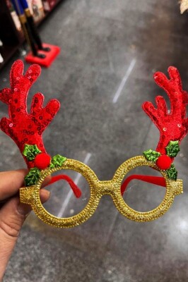 Beyüs Yılbaşı Gözlük Geyik Desen Payetli Kırmızı - 3