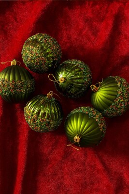 eysüs Yılbaşı Çam Ağacı Süsü Pullu Yeşil Top 8 cm 6’lı - 1