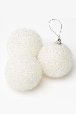 Beysüs Yılbaşı Çam Ağacı Süsü Parlak Beyaz Kar Cici Top 8cm 3'lü - 2