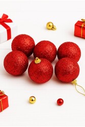 Beysüs Yılbaşı Çam Ağacı Süsü Parlak Kırmızı Simli Cici Top 7cm 6'lı - Beysüs
