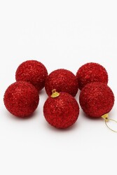 Beysüs Yılbaşı Çam Ağacı Süsü Parlak Kırmızı Simli Cici Top 7cm 6'lı - 2
