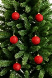 Beysüs Yılbaşı Çam Ağacı Süsü Parlak Kırmızı Simli Cici Top 7cm 6'lı - 3