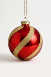 Beysüs Yılbaşı Çam Ağacı Süsü Parlak Özel Altın Çizgili Holiday Cici Top 8cm 3'lü - Beysüs