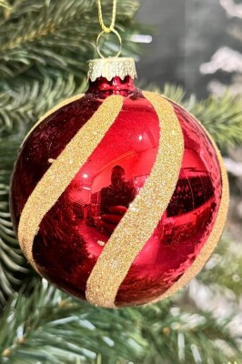 Beysüs Yılbaşı Çam Ağacı Süsü Parlak Özel Altın Çizgili Holiday Cici Top 8cm 3'lü - 3