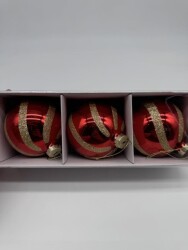 Beysüs Yılbaşı Çam Ağacı Süsü Parlak Özel Altın Çizgili Holiday Cici Top 8cm 3'lü - 4