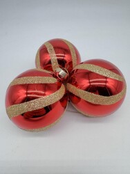 Beysüs Yılbaşı Çam Ağacı Süsü Parlak Özel Altın Çizgili Holiday Cici Top 8cm 3'lü - 5