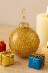 Beysüs Yılbaşı Çam Ağacı Süsü Parlak Özel Gold Simli Holiday Cici Top 8cm 3'lü - 3