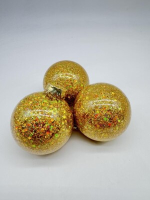 Beysüs Yılbaşı Çam Ağacı Süsü Parlak Özel Gold Simli Holiday Cici Top 8cm 3'lü - 5