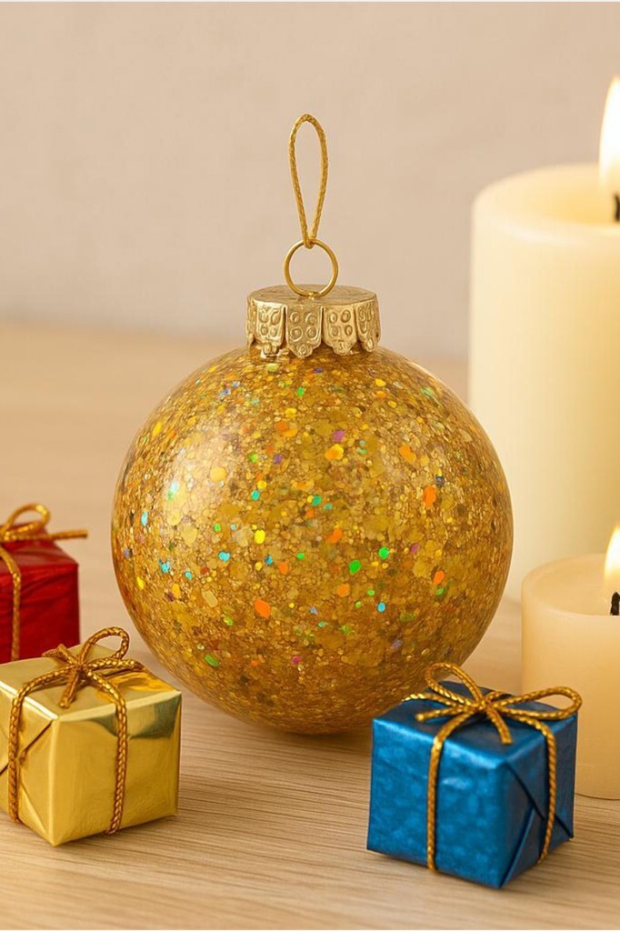 Beysüs Yılbaşı Çam Ağacı Süsü Parlak Özel Gold Simli Holiday Cici Top 8cm 3'lü - 3