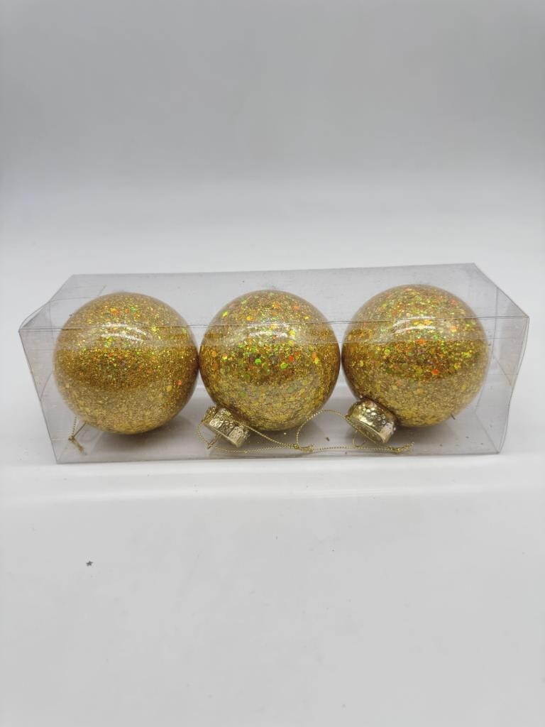 Beysüs Yılbaşı Çam Ağacı Süsü Parlak Özel Gold Simli Holiday Cici Top 8cm 3'lü - 6