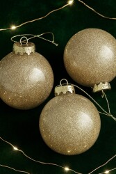 Beysüs Yılbaşı Çam Ağacı Süsü Parlak Özel Gold Simli Holiday Cici Top 8cm 3'lü - 2