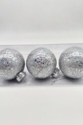 Beysüs Yılbaşı Çam Ağacı Süsü Parlak Özel Gümüş Simli Holiday Cici Top 8cm 3'lü - 3