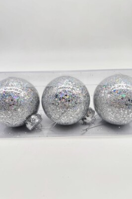 Beysüs Yılbaşı Çam Ağacı Süsü Parlak Özel Gümüş Simli Holiday Cici Top 8cm 3'lü - 3