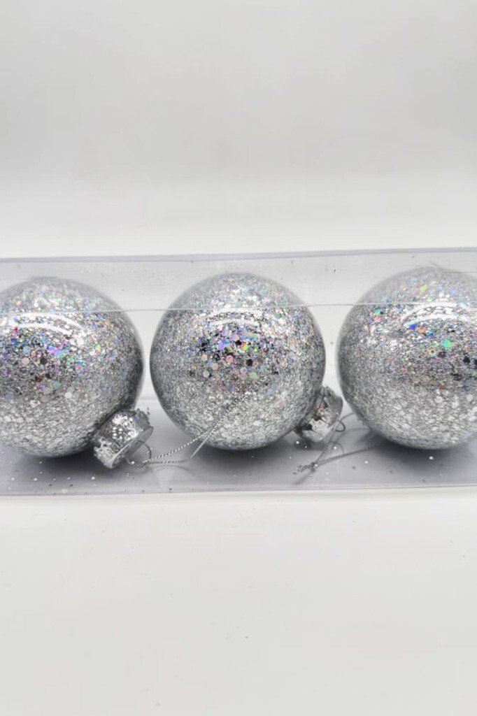 Beysüs Yılbaşı Çam Ağacı Süsü Parlak Özel Gümüş Simli Holiday Cici Top 8cm 3'lü - 3