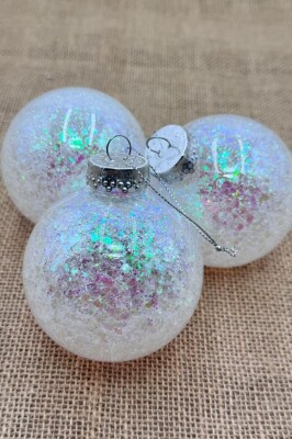 Beysüs Yılbaşı Çam Ağacı Süsü Parlak Özel İnci Simli Holiday Cici Top 8cm 3'lü - 3