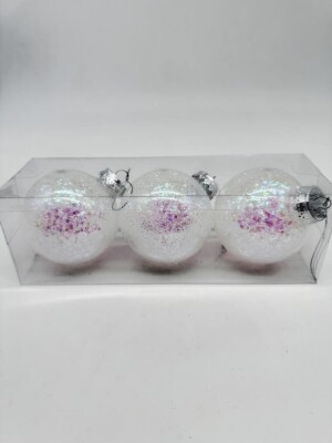 Beysüs Yılbaşı Çam Ağacı Süsü Parlak Özel İnci Simli Holiday Cici Top 8cm 3'lü - 5